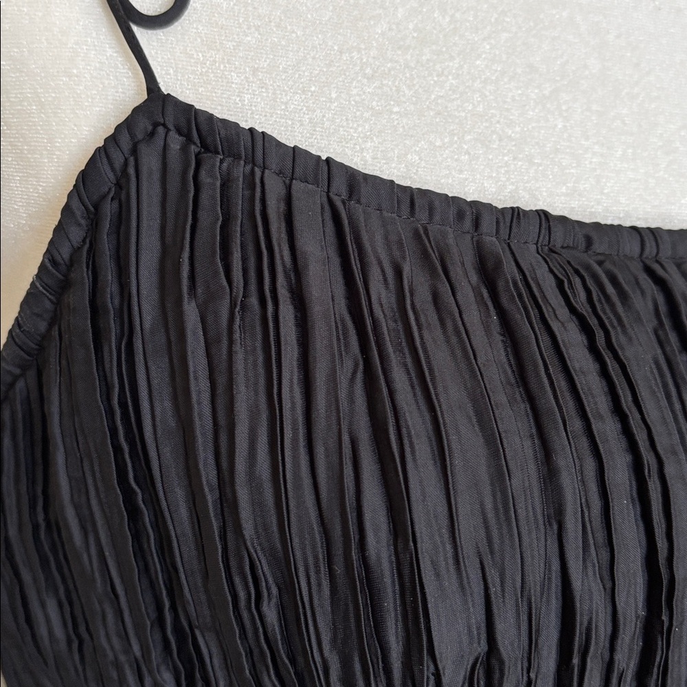 Ulla Johnson Orla Plisse sz 6 in Noir Black spaghetti tie strap Crinkle Dress - Picture 7 of 11